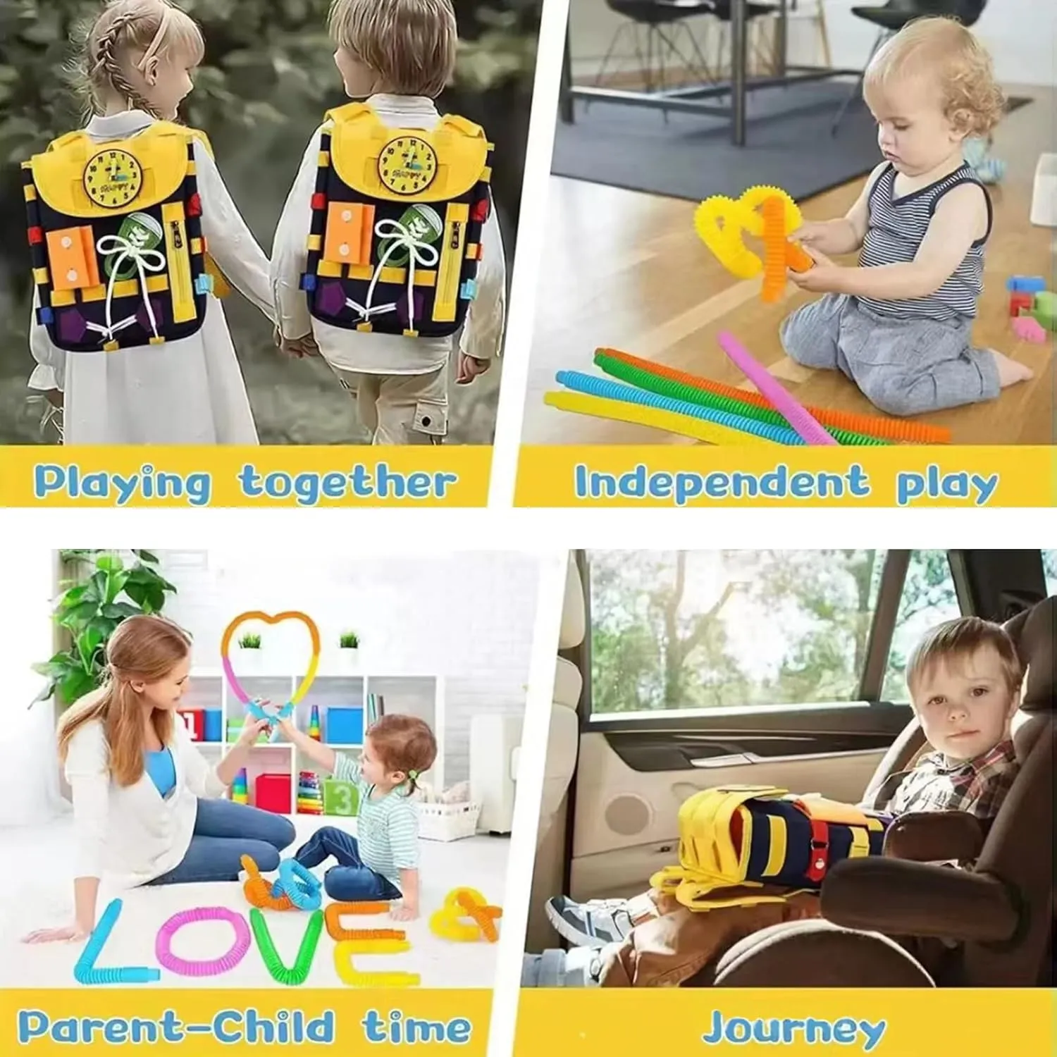 Busy Board Toddler Backpack, Felt Toddler Backpack with Learning Activity Toys for Boys Girls, Colorful Interactive Kids Backpack, Fun Felt Toy for School, Travel (Royal Blue)