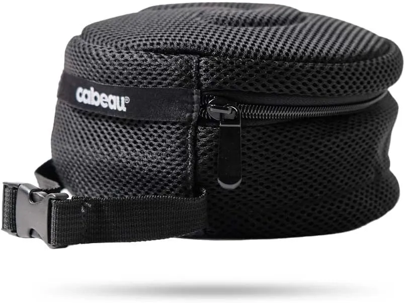 Cabeau Deluxe Travel Neck Pillow Case Premium Compact Carrying Case, Compresses Pillow in Half - Quick-Release Clasp Attaches to Carry-On Bags - Mesh Pocket Holds Travel Accessories, Black, Red, Red