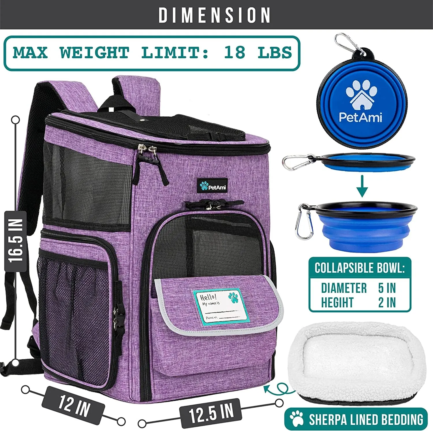 Camping, Sided Travel, Max Cats, Airline Ventilated Pack, 18 Closing soon for Soft Backpacks Cat Hiking, Instant access Carrier, Dog Back Carrying Small Backpack Large Approved Carrier Purple Pet for Lbs,