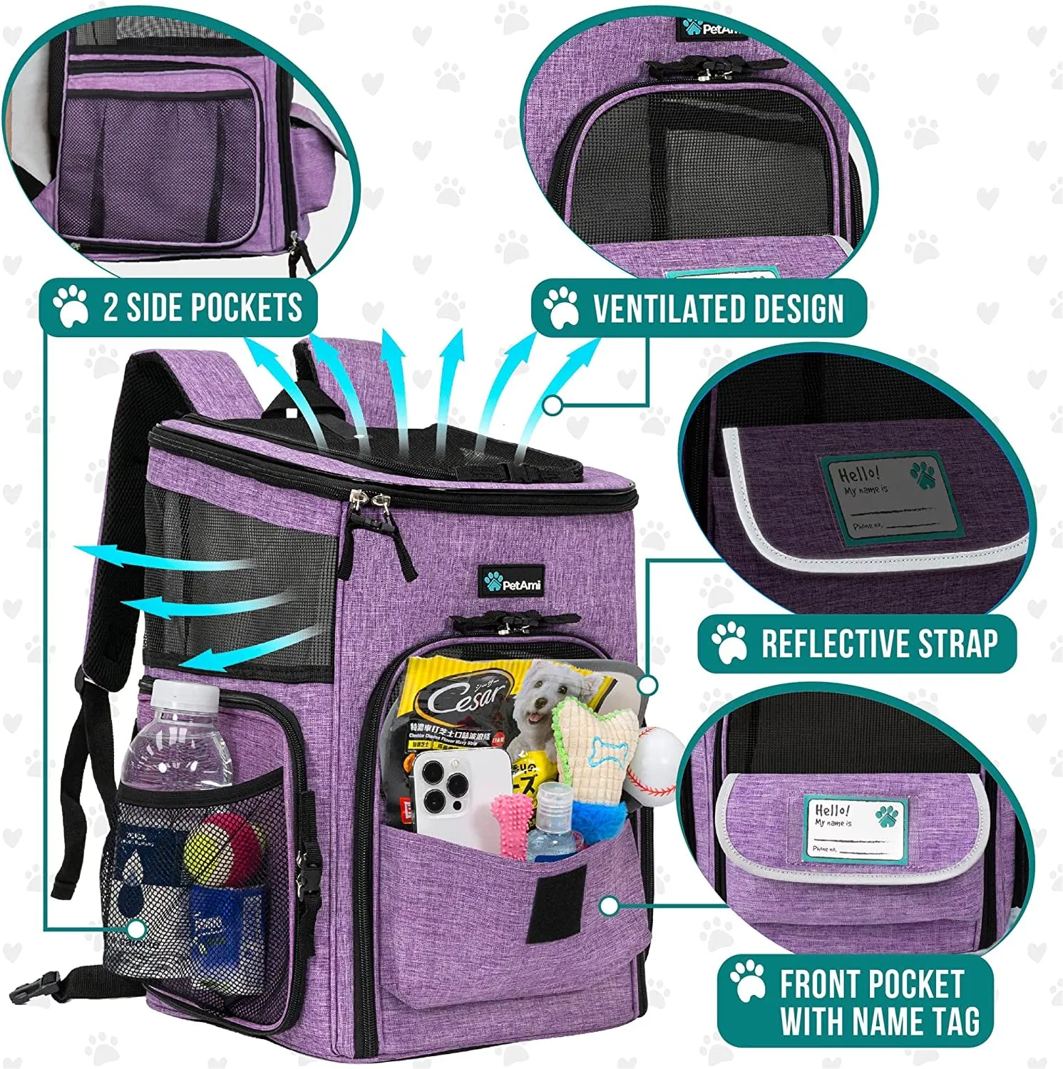 Camping, Sided Travel, Max Cats, Airline Ventilated Pack, 18 Closing soon for Soft Backpacks Cat Hiking, Instant access Carrier, Dog Back Carrying Small Backpack Large Approved Carrier Purple Pet for Lbs,