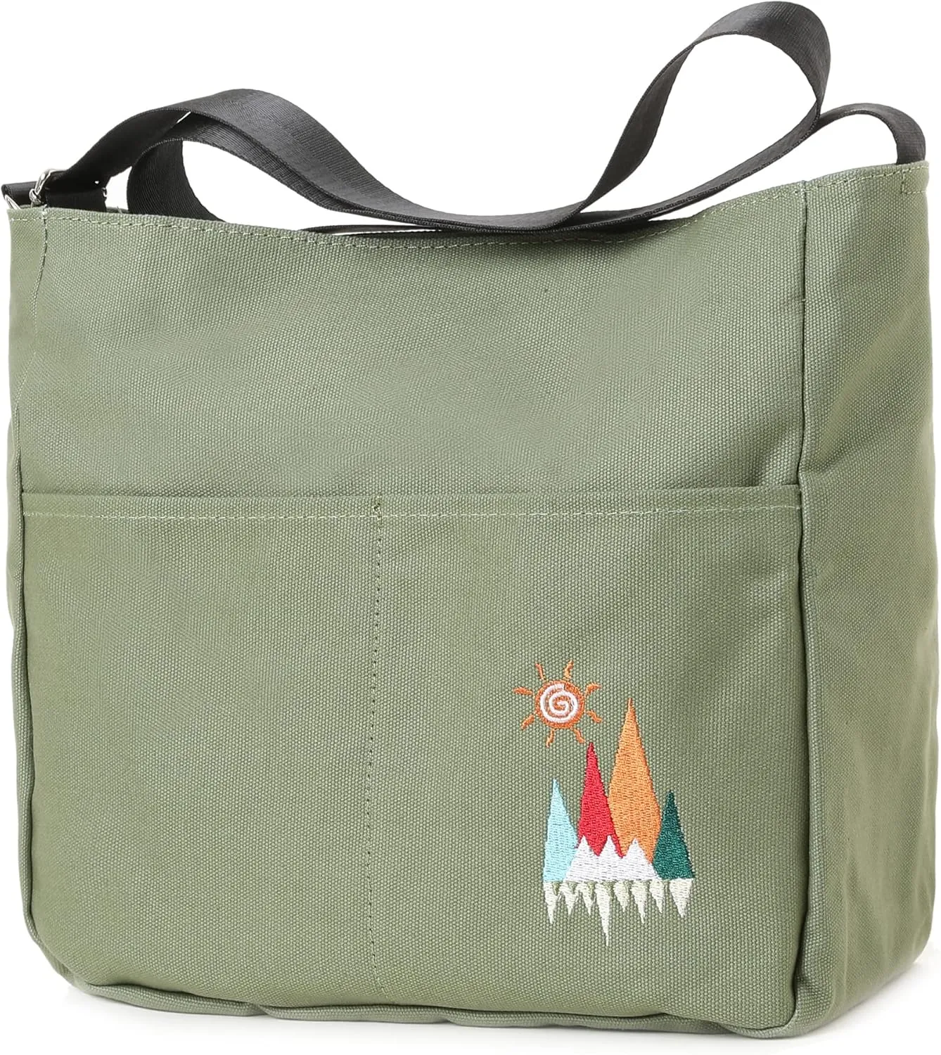 Canvas Crossbody Bag for Women Men, Fashion Casual Shoulder Bags Messenger Bag with Embroidery