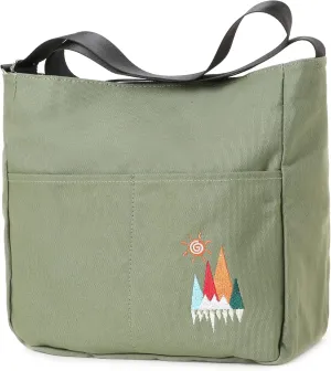 Canvas Crossbody Bag for Women Men, Fashion Casual Shoulder Bags Messenger Bag with Embroidery