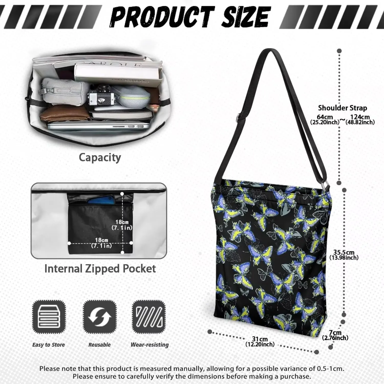 Canvas Crossbody Bag Large Women Casual Tote Bag Handbag with Zipper Shoulder Bag with Strap Outdoors Messenger Bag