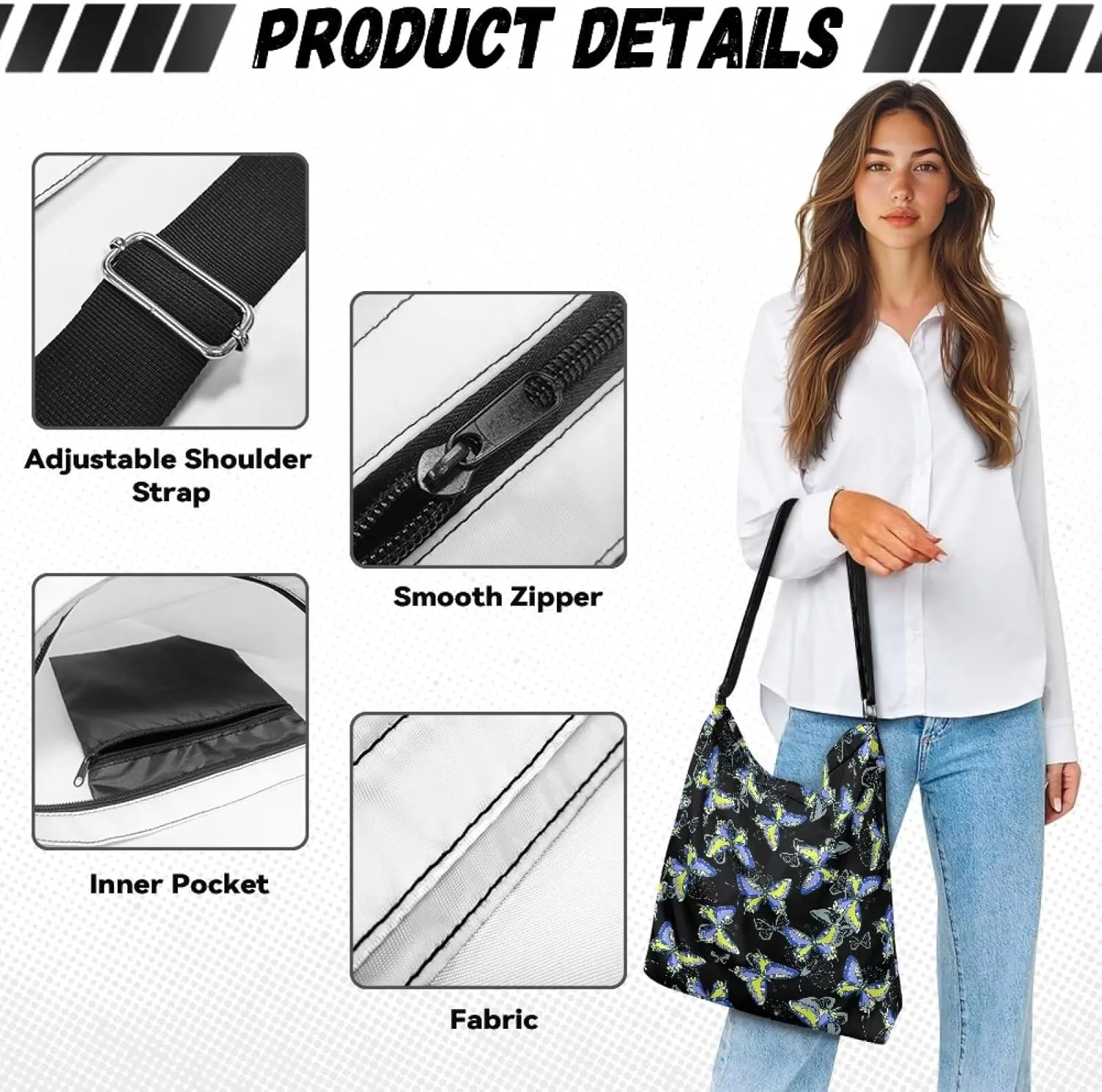 Canvas Crossbody Bag Large Women Casual Tote Bag Handbag with Zipper Shoulder Bag with Strap Outdoors Messenger Bag