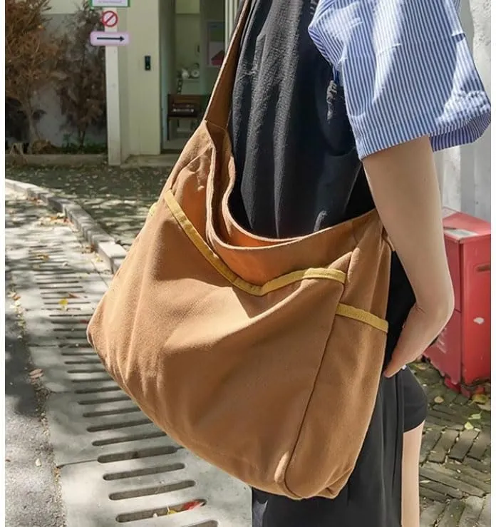 Canvas Hobo Crossbody Shoulder Tote Bag for Women and Men Multi-pocket Casual Purse Messenger Bags Travel Work