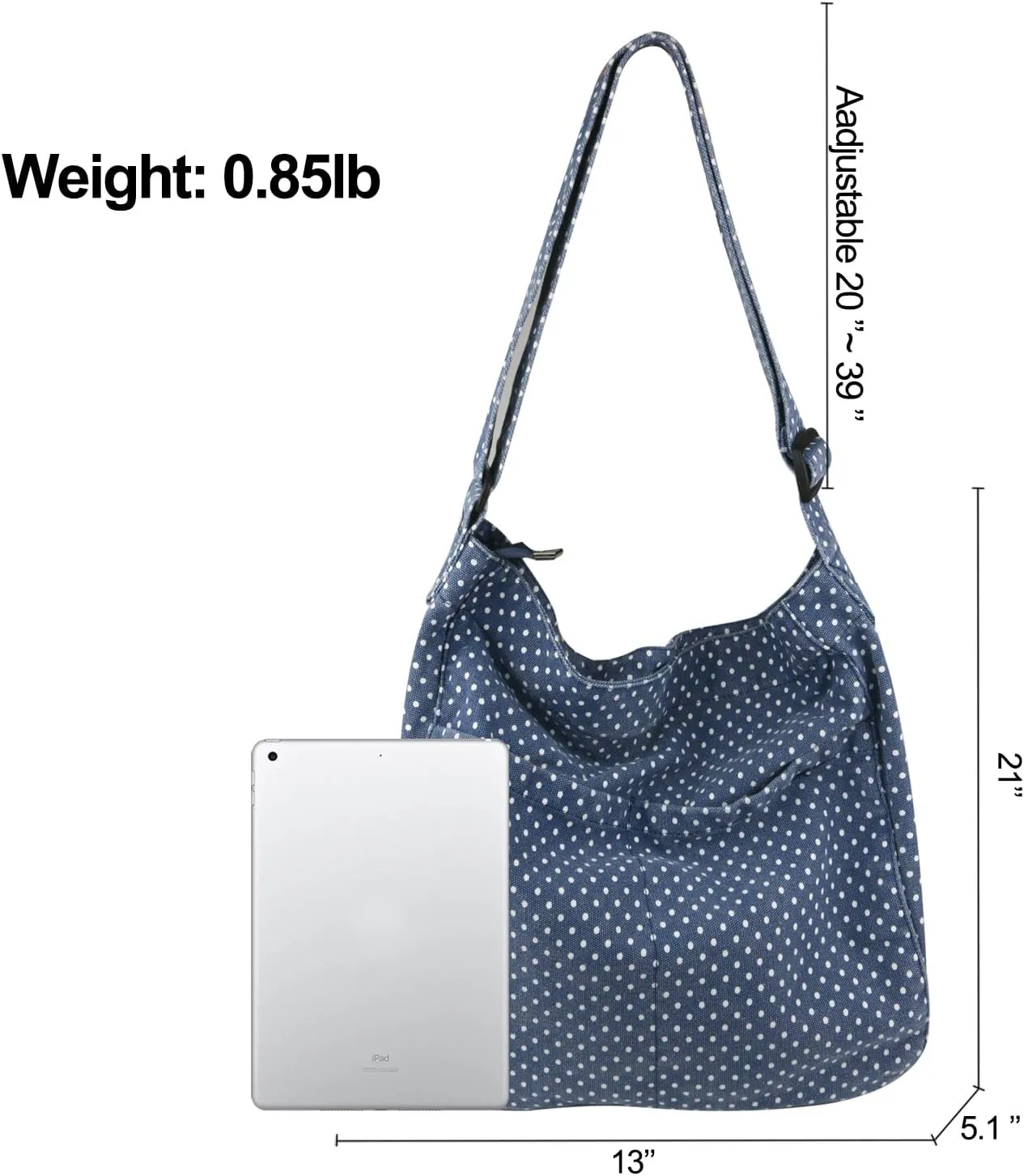 Canvas Hobo Crossbody Shoulder Tote Bag for Women and Men W/Multi-pocket Casual Purse Messenger Bags Travel Work