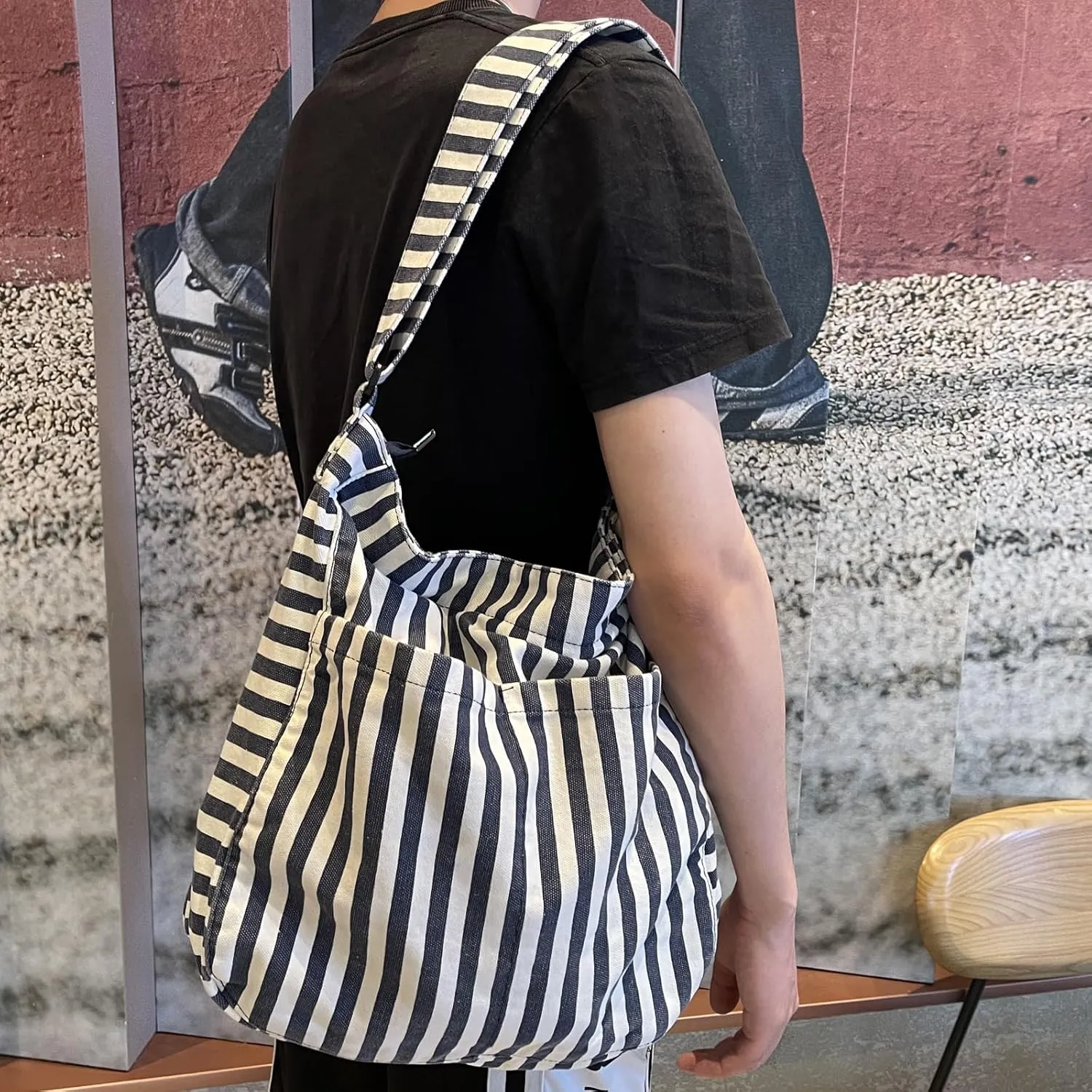 Canvas Hobo Crossbody Shoulder Tote Bag for Women and Men W/Multi-pocket Casual Purse Messenger Bags Travel Work