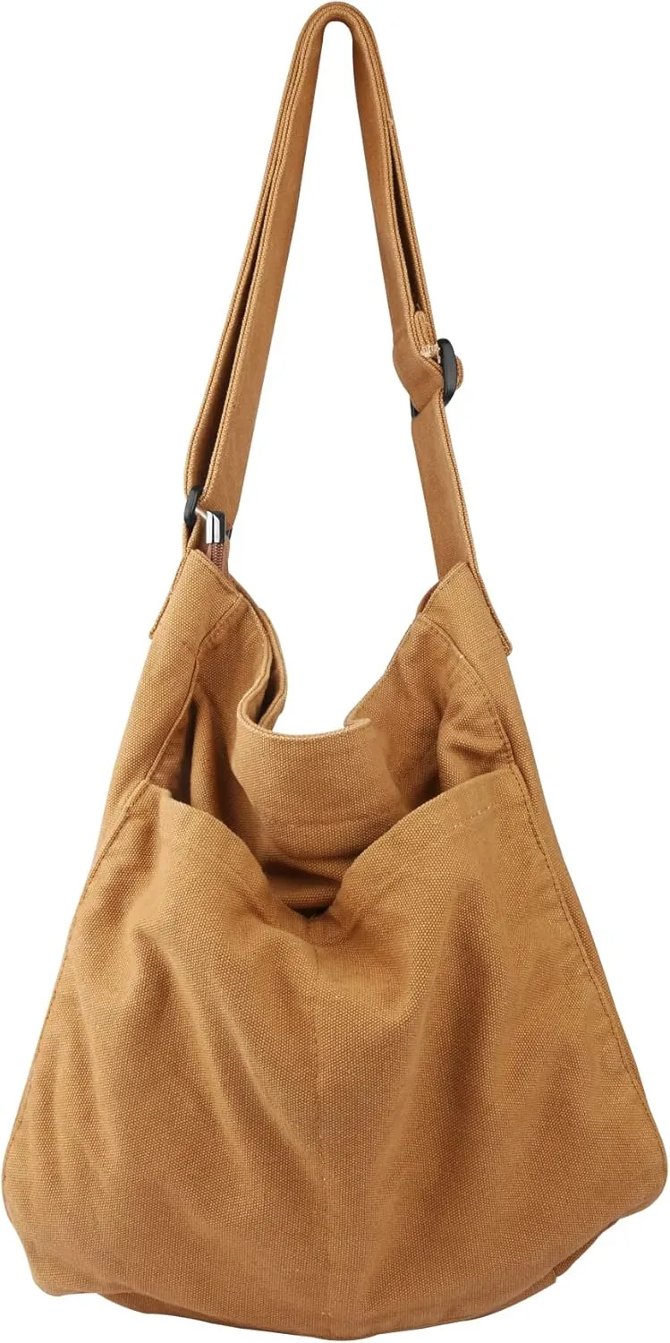 Canvas Hobo Crossbody Shoulder Tote Bag for Women and Men W/Multi-pocket Casual Purse Messenger Bags Travel Work