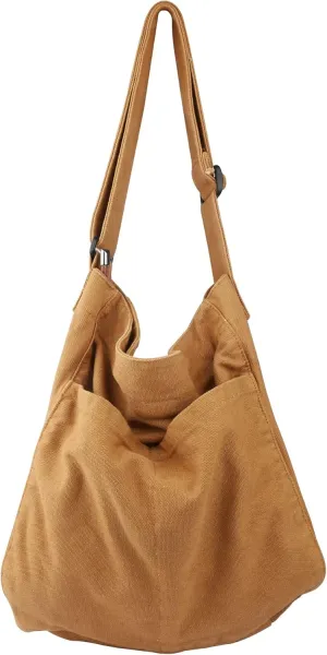 Canvas Hobo Crossbody Shoulder Tote Bag for Women and Men W/Multi-pocket Casual Purse Messenger Bags Travel Work