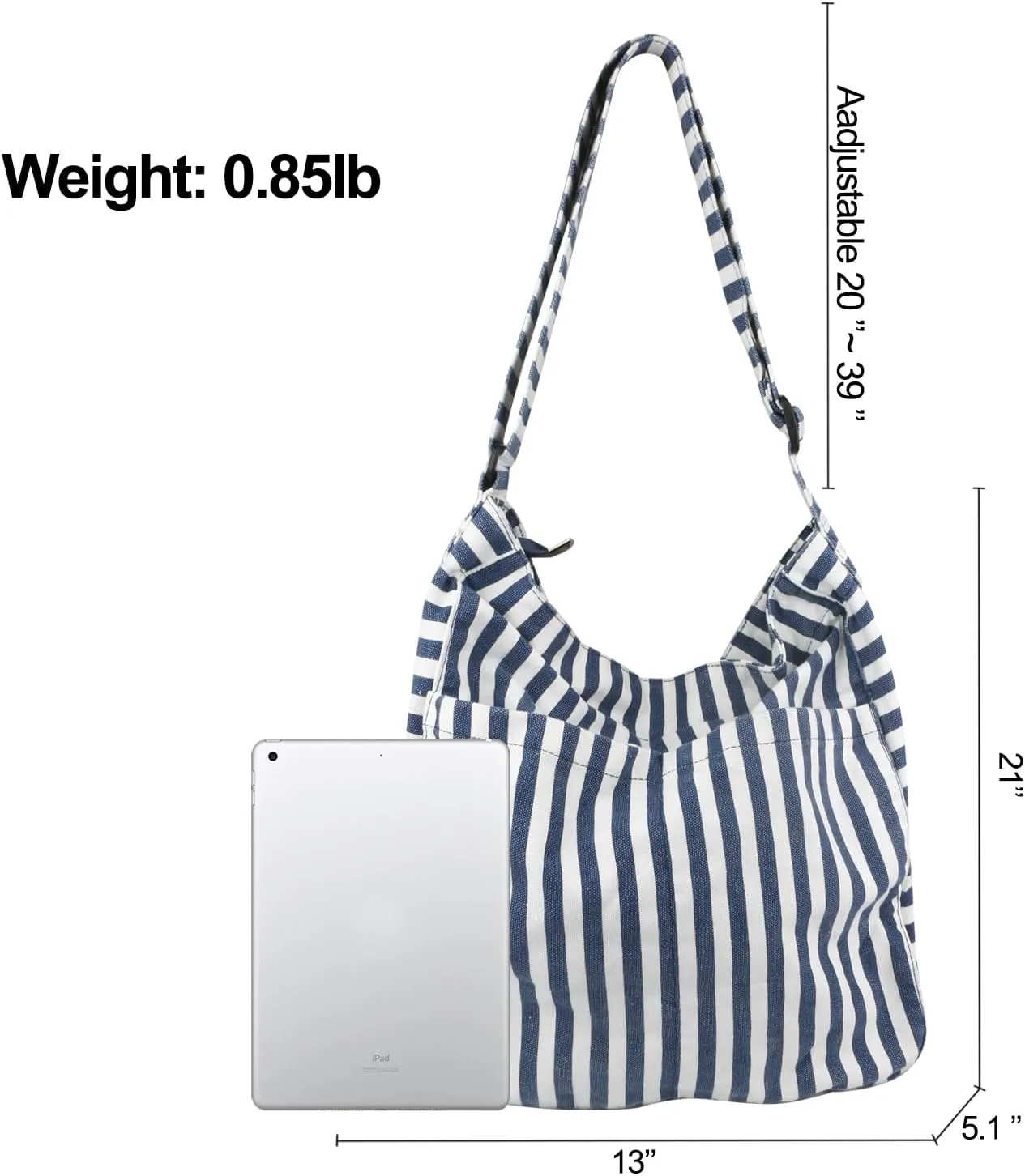 Canvas Hobo Crossbody Shoulder Tote Bag for Women and Men W/Multi-pocket Casual Purse Messenger Bags Travel Work