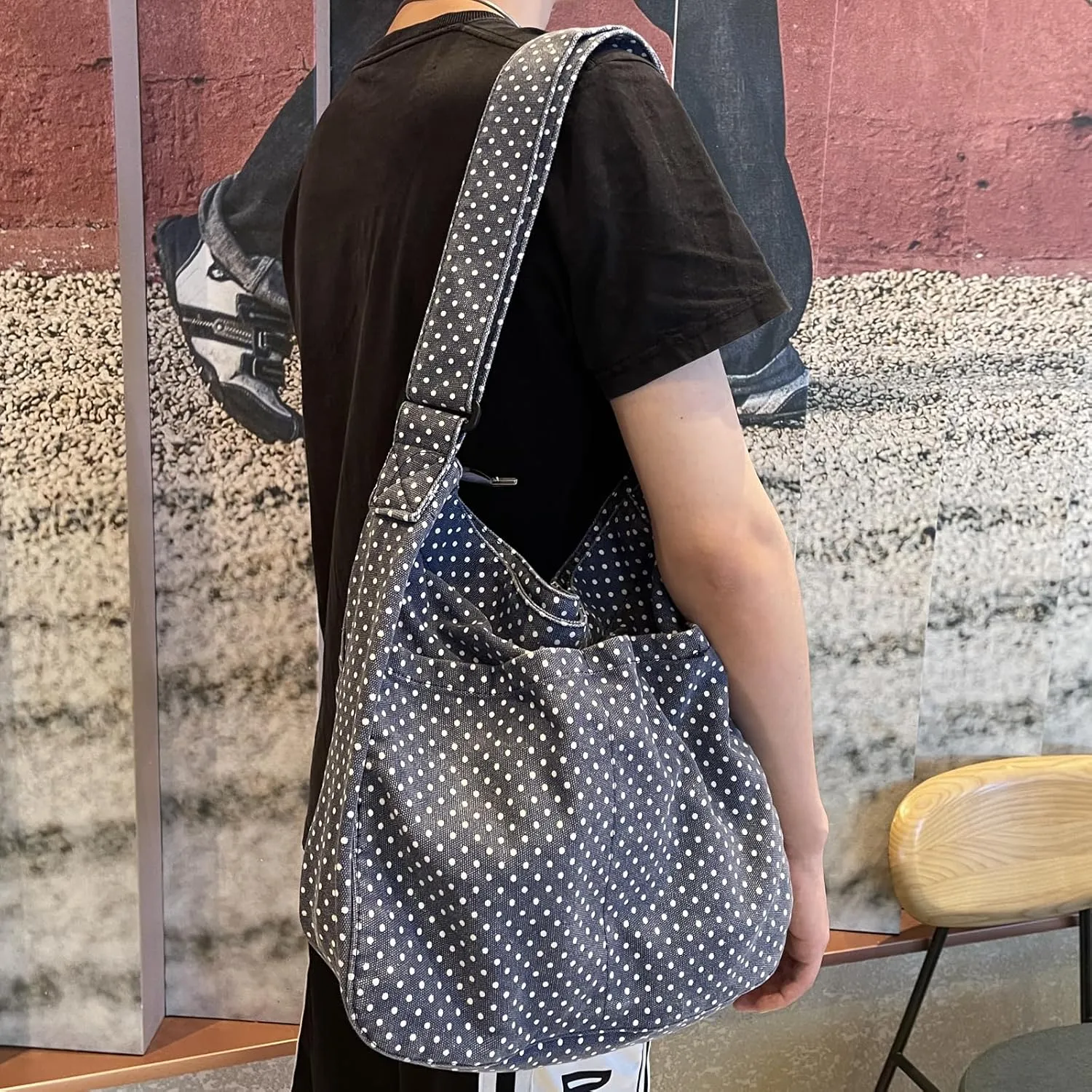 Canvas Hobo Crossbody Shoulder Tote Bag for Women and Men W/Multi-pocket Casual Purse Messenger Bags Travel Work