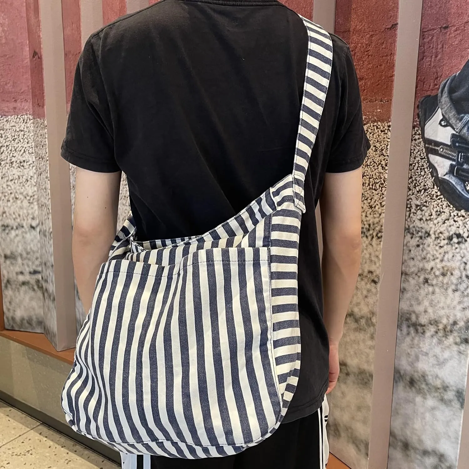 Canvas Hobo Crossbody Shoulder Tote Bag for Women and Men W/Multi-pocket Casual Purse Messenger Bags Travel Work