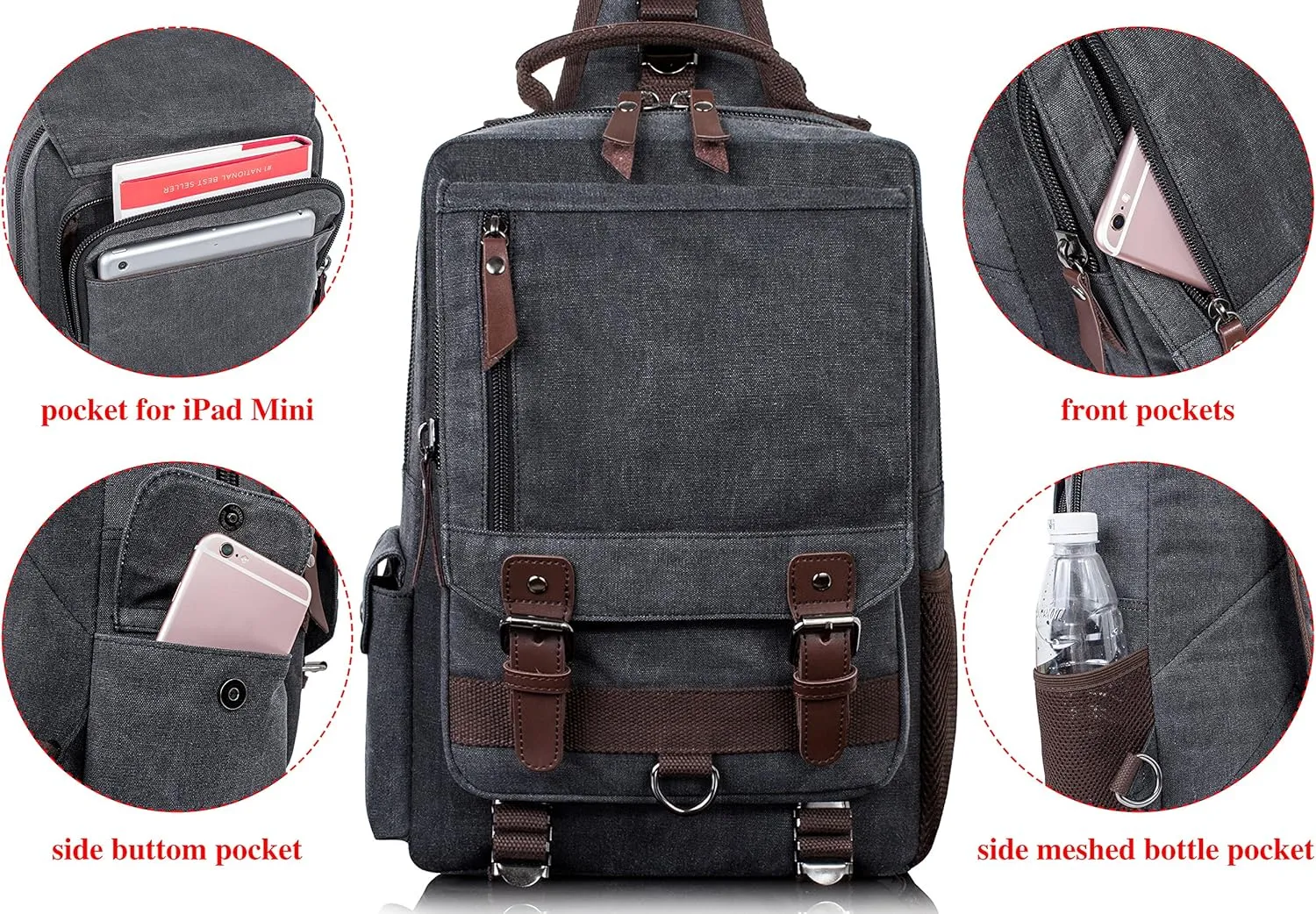 Canvas Messenger Bag Crossbody Shoulder Backpack Sling Bag Rucksack Daypack Casual Travel