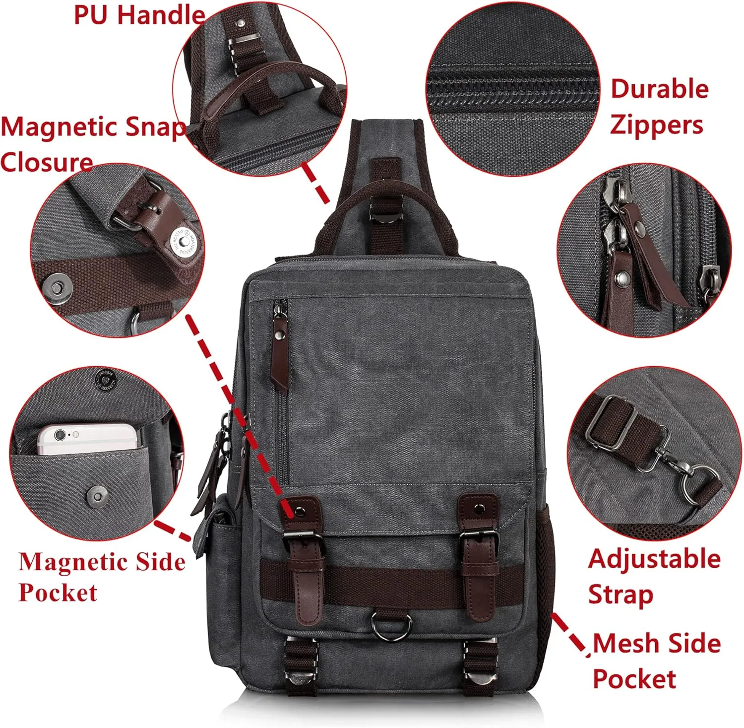 Canvas Messenger Bag Crossbody Shoulder Backpack Sling Bag Rucksack Daypack Casual Travel