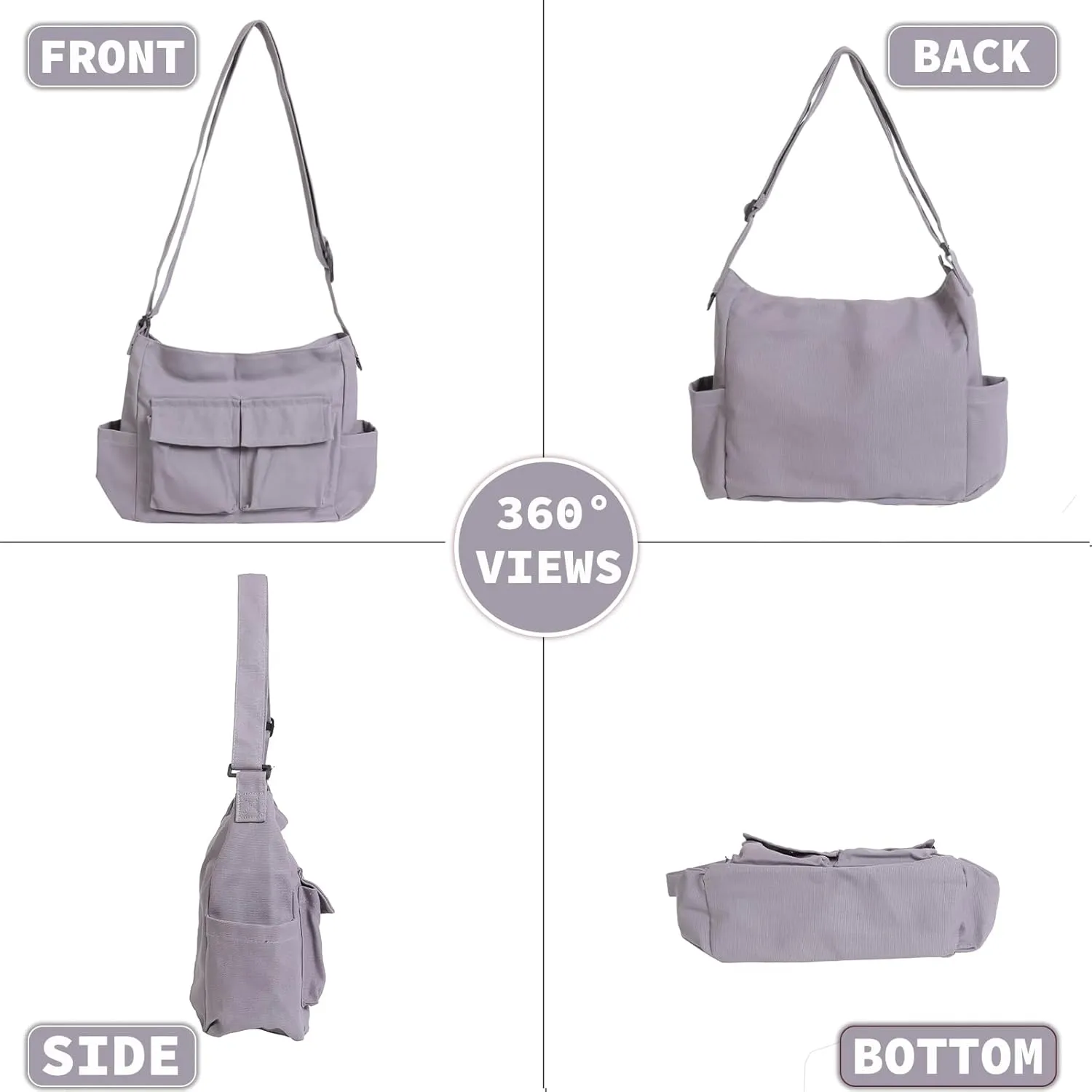 Canvas Messenger Bag Large Hobo Crossbody Bag with Multiple Pockets Casual Shoulder Tote Bag for Women and Men