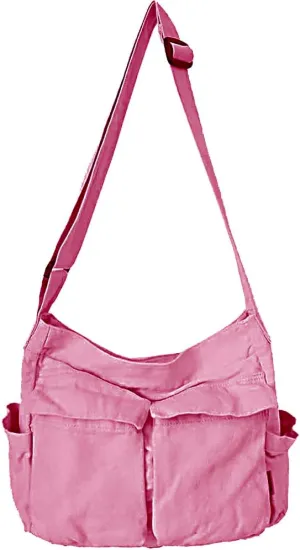 Canvas Messenger Bag Large Hobo Crossbody Bag with Multiple Pockets Casual Shoulder Tote Bag for Women and Men
