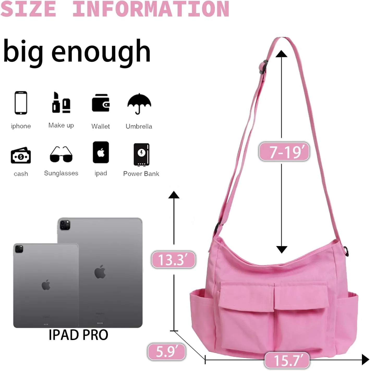 Canvas Messenger Bag Large Hobo Crossbody Bag with Multiple Pockets Casual Shoulder Tote Bag for Women and Men