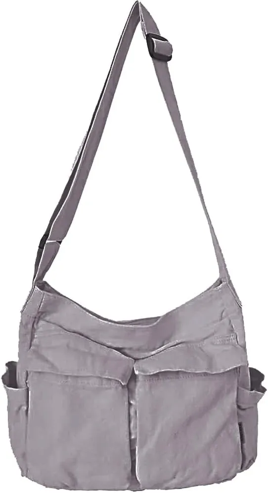Canvas Messenger Bag Large Hobo Crossbody Bag with Multiple Pockets Casual Shoulder Tote Bag for Women and Men