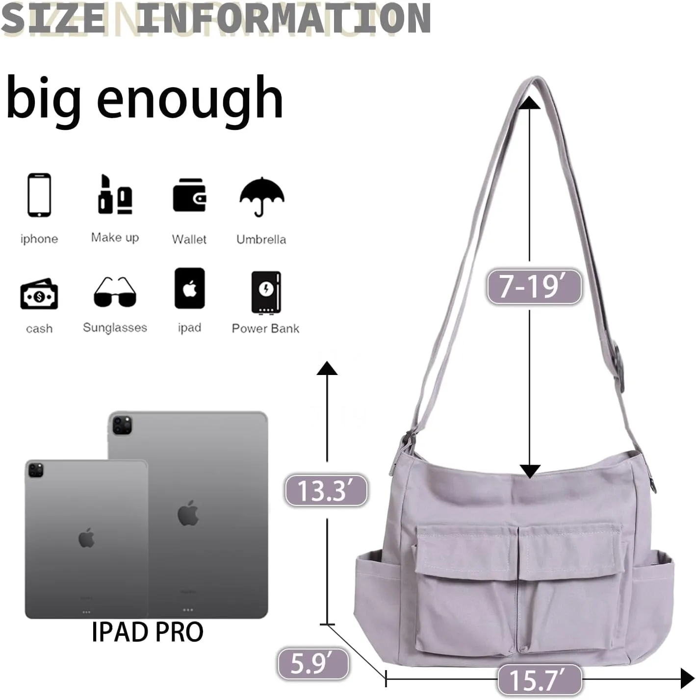 Canvas Messenger Bag Large Hobo Crossbody Bag with Multiple Pockets Casual Shoulder Tote Bag for Women and Men