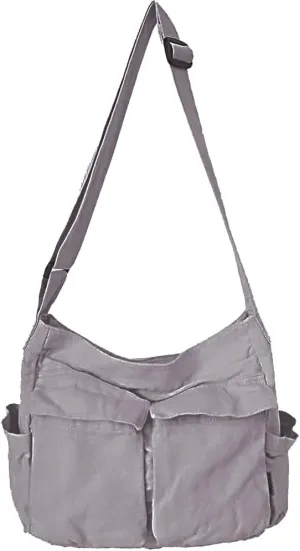 Canvas Messenger Bag Large Hobo Crossbody Bag with Multiple Pockets Casual Shoulder Tote Bag for Women and Men