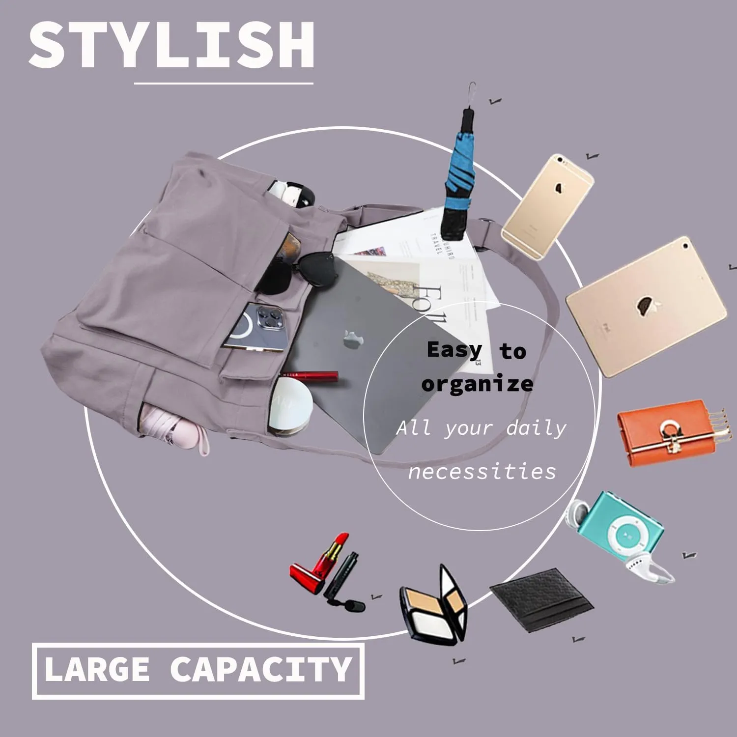 Canvas Messenger Bag Large Hobo Crossbody Bag with Multiple Pockets Casual Shoulder Tote Bag for Women and Men