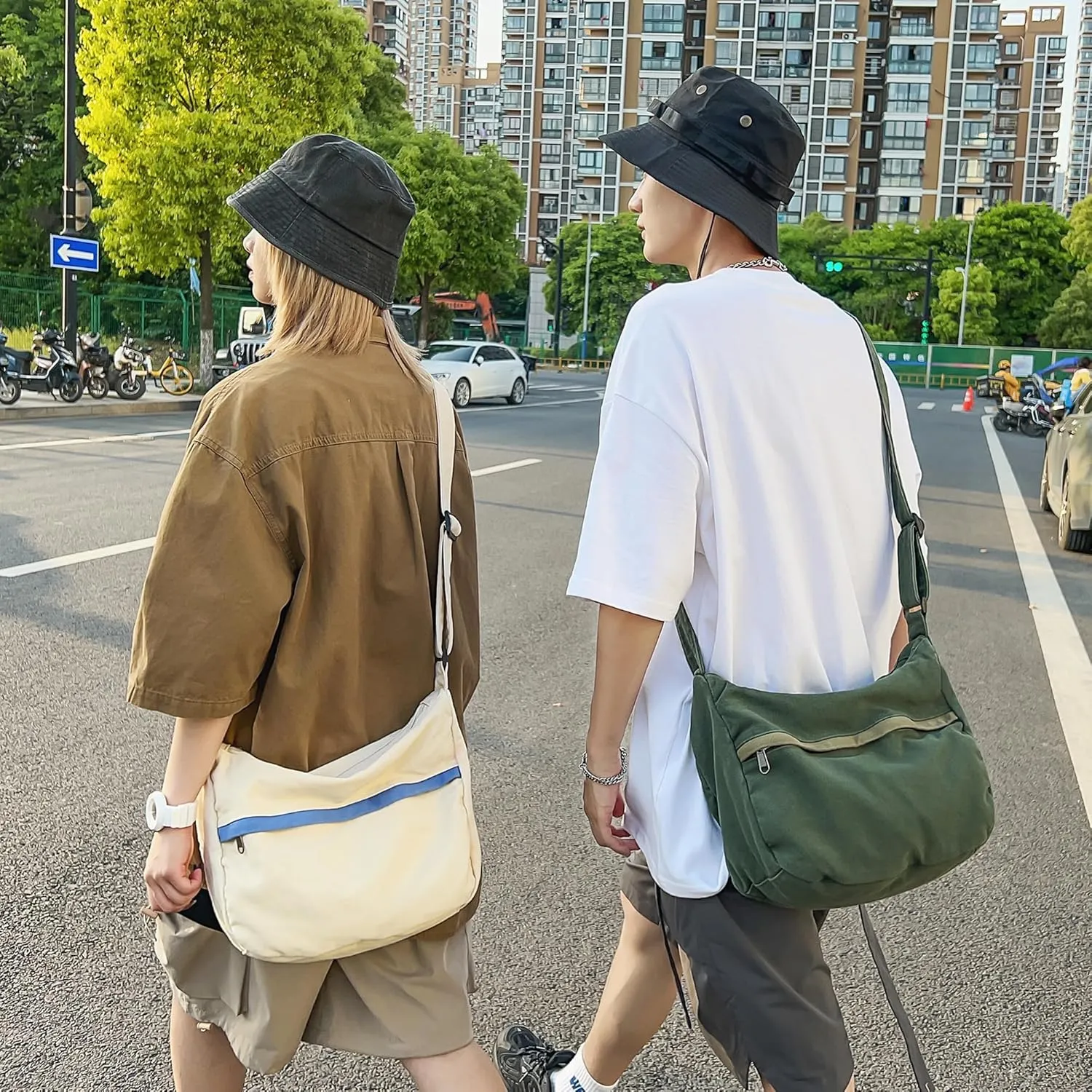 Canvas Messenger Bag Large Hobo Crossbody Bag with Zipper Casual Shoulder Tote Handbag for Women and Men
