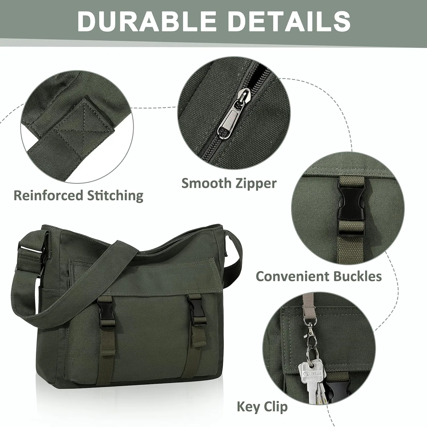 Canvas Messenger Bag,Lightweight Large Casual Crossbody Shoulder Hobo Bag for Women Men Work/Travel/College