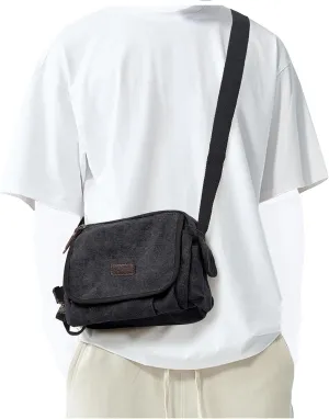 Canvas Satchel Bag men,Classic small Messenger Bag for Men,Crossbody Bag Aesthetic small,Unisex Classic Canvas Shoulder Bag for women, Bookbag for Work,black.