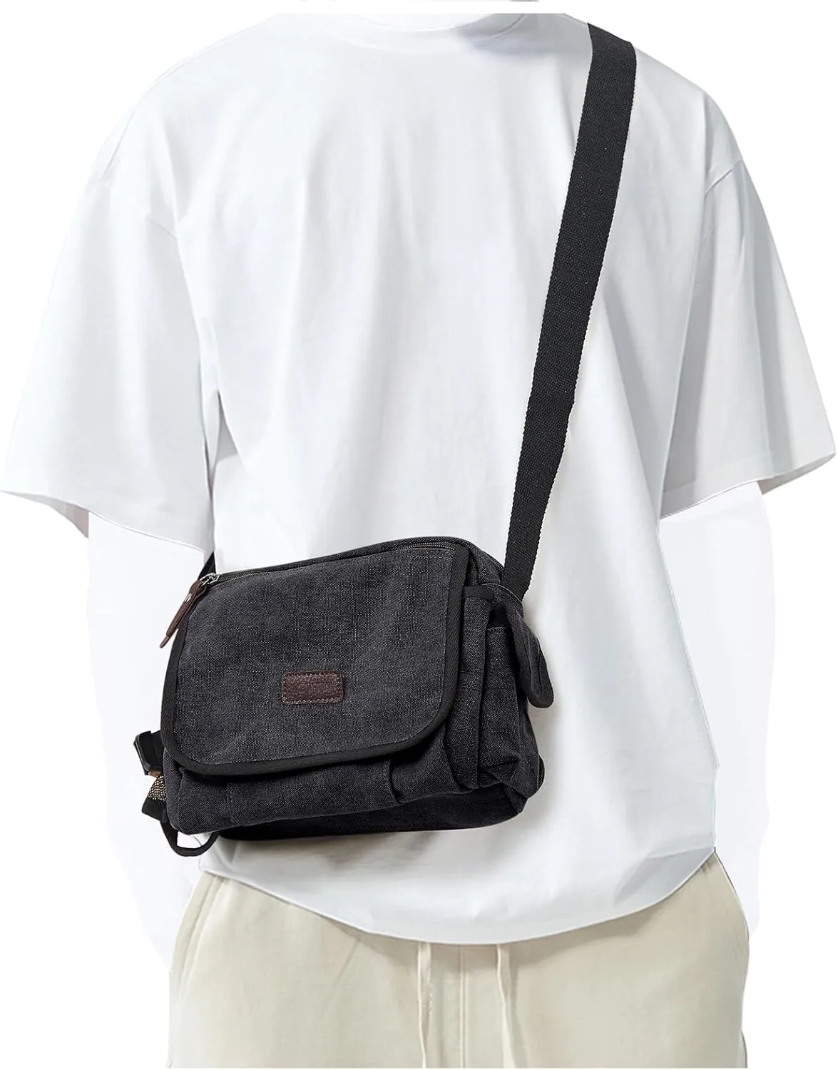 Canvas Satchel Bag men,Classic small Messenger Bag for Men,Crossbody Bag Aesthetic small,Unisex Classic Canvas Shoulder Bag for women, Bookbag for Work,black.