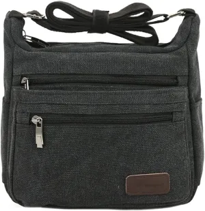 Canvas Shoulder Bag for Women and Men Messenger Handbags Cross Body Multi Zipper Pockets Bag