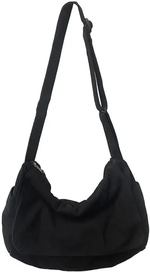 Canvas Shoulder Handbag Solid Color Crossbody Bag for Women Large Capacity Messenger Bag for Shopping Travel