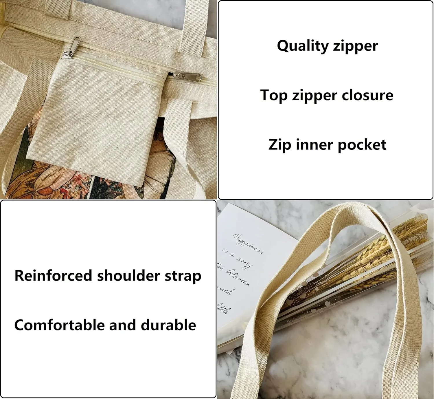 Canvas Tote Bag Aesthetic Vintage Cute Tote with Zipper Pockets Valentines Christmas Gifts for Women Girls