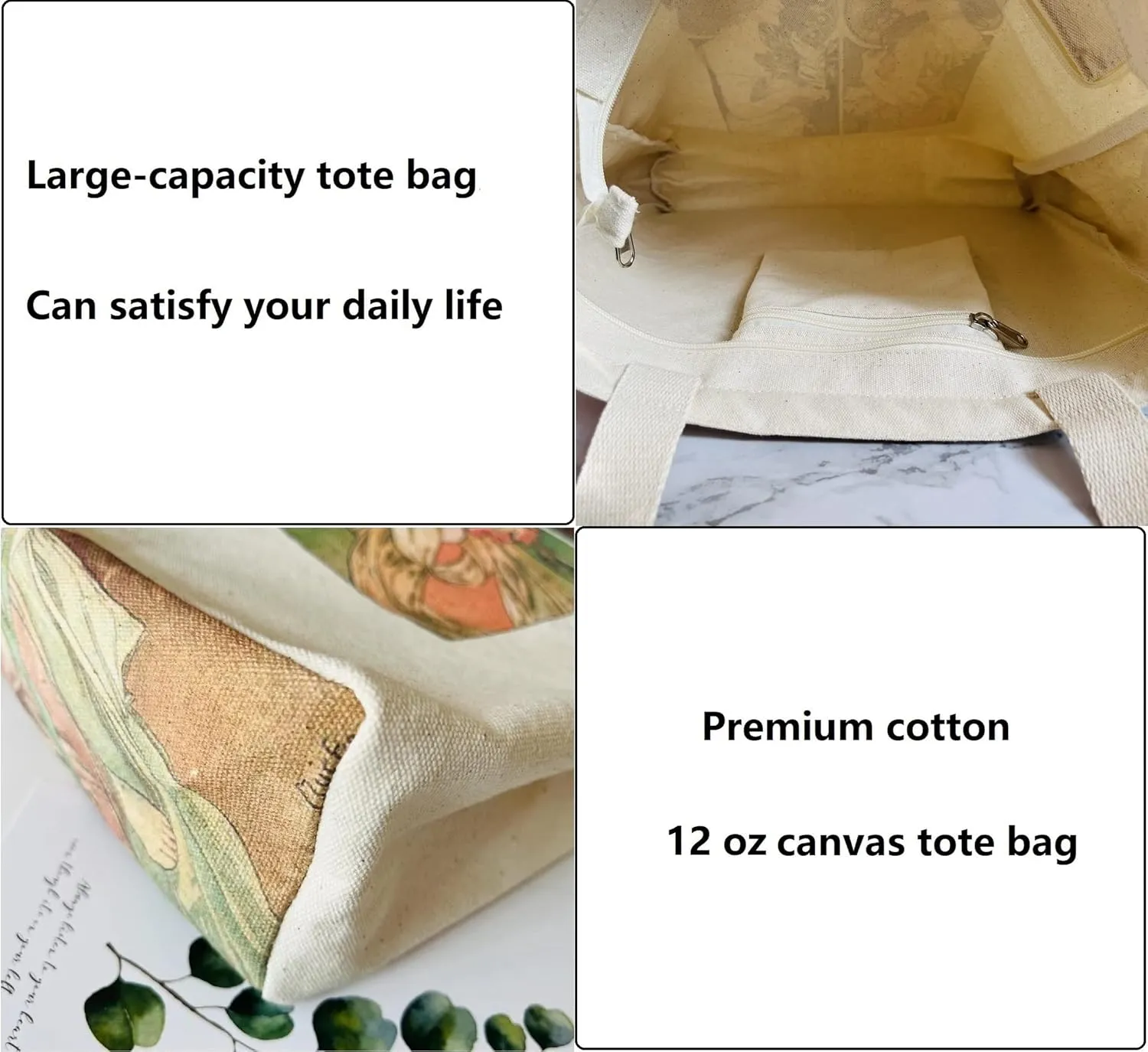 Canvas Tote Bag Aesthetic Vintage Cute Tote with Zipper Pockets Valentines Christmas Gifts for Women Girls