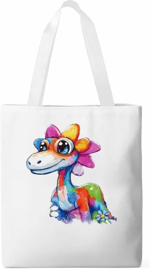 Canvas Tote Bag Color Dinosaur Reusable Grocery Shopping Bags with Handle, Cartoon Animal Large Canvas