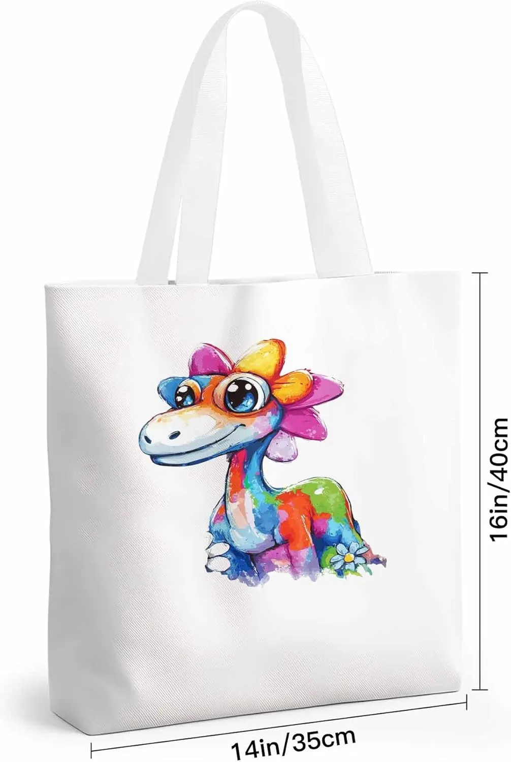 Canvas Tote Bag Color Dinosaur Reusable Grocery Shopping Bags with Handle, Cartoon Animal Large Canvas