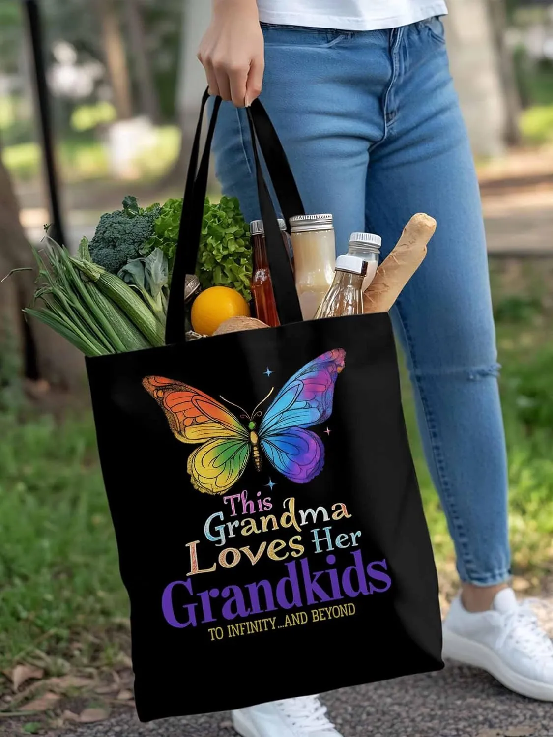 Canvas Tote Bag Colorful Butterfly Reusable Grocery Shopping Bags with Handle, Kindness Love Quote Large Canvas