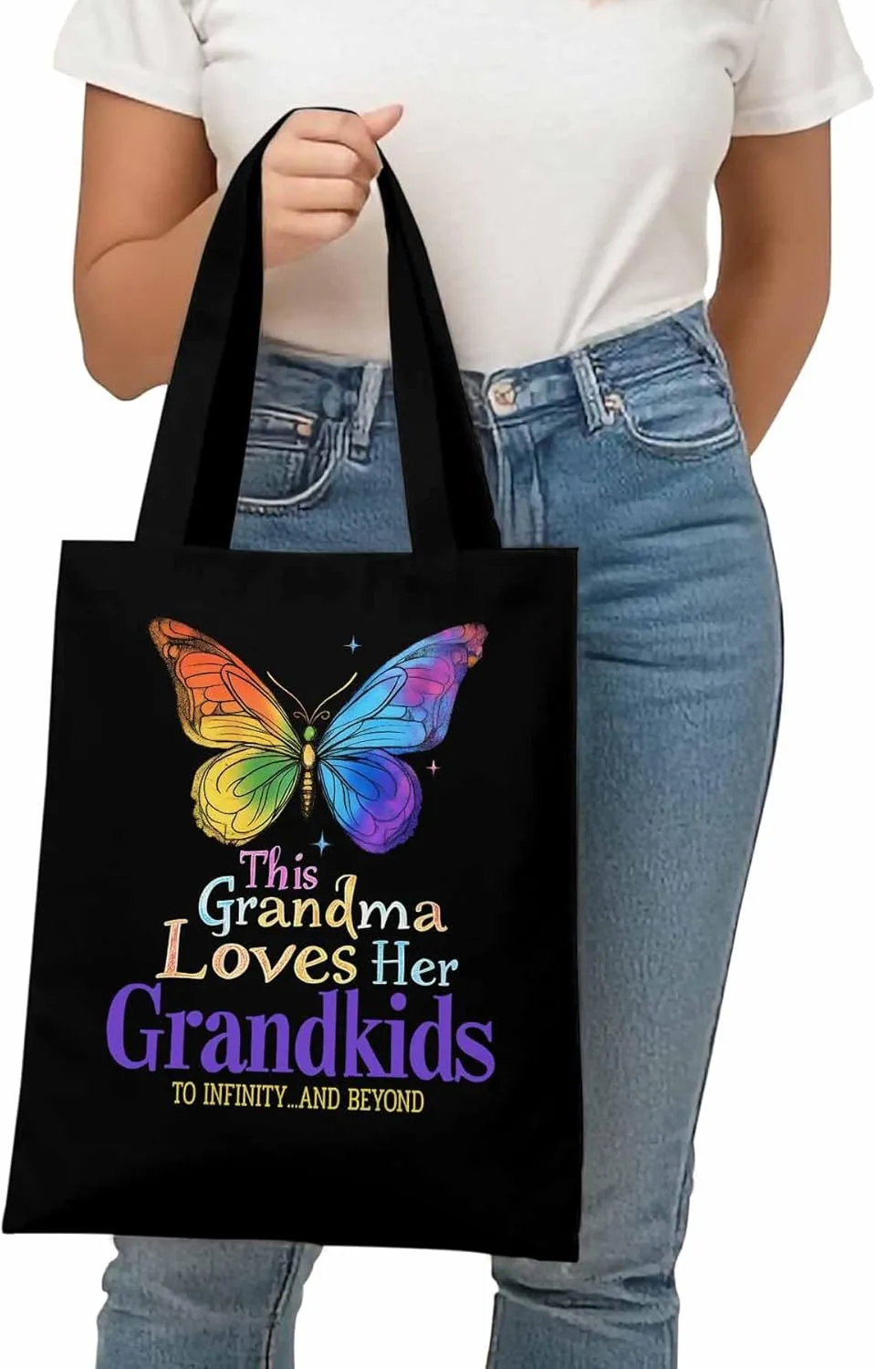 Canvas Tote Bag Colorful Butterfly Reusable Grocery Shopping Bags with Handle, Kindness Love Quote Large Canvas