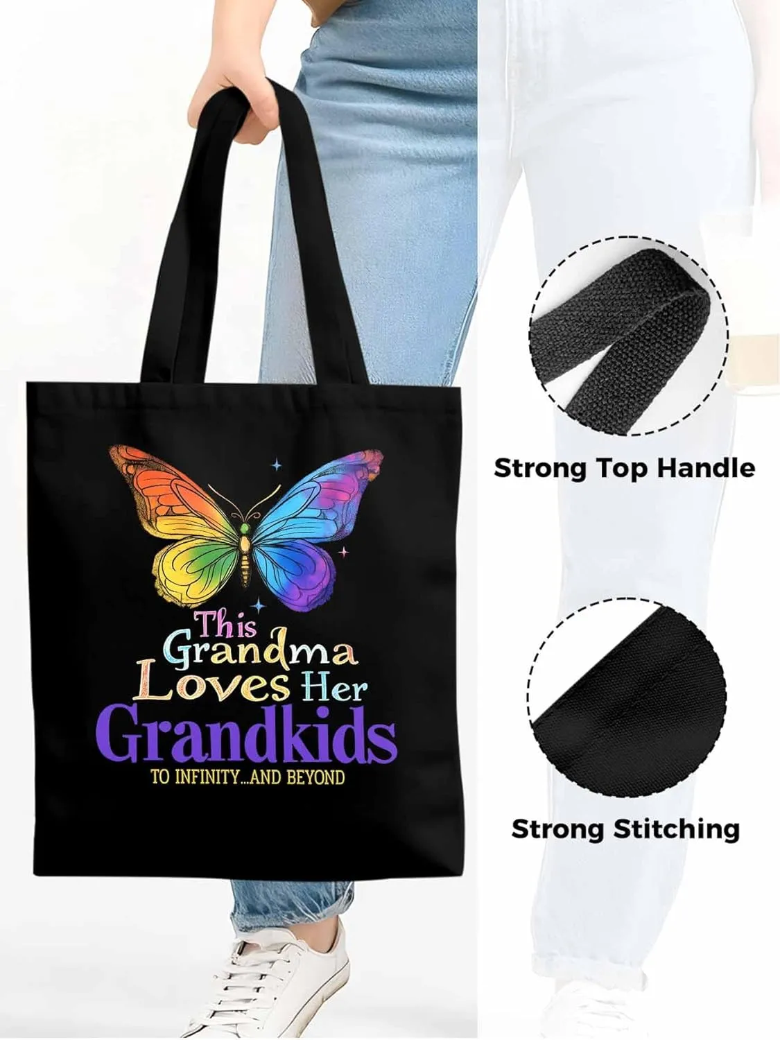 Canvas Tote Bag Colorful Butterfly Reusable Grocery Shopping Bags with Handle, Kindness Love Quote Large Canvas