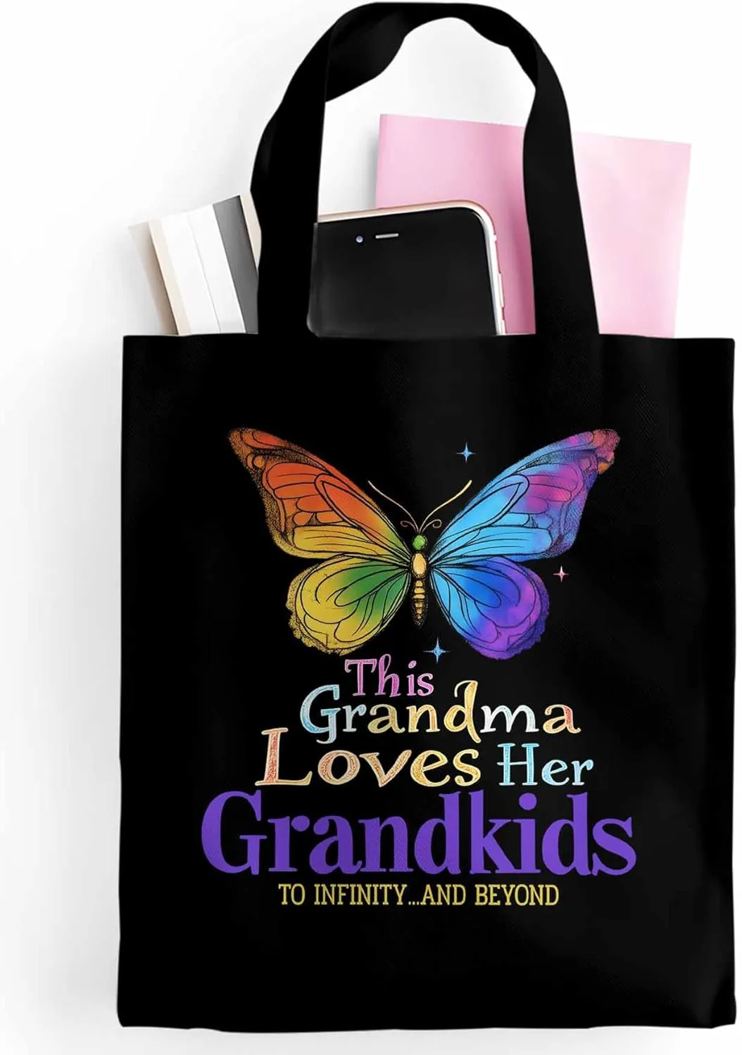 Canvas Tote Bag Colorful Butterfly Reusable Grocery Shopping Bags with Handle, Kindness Love Quote Large Canvas
