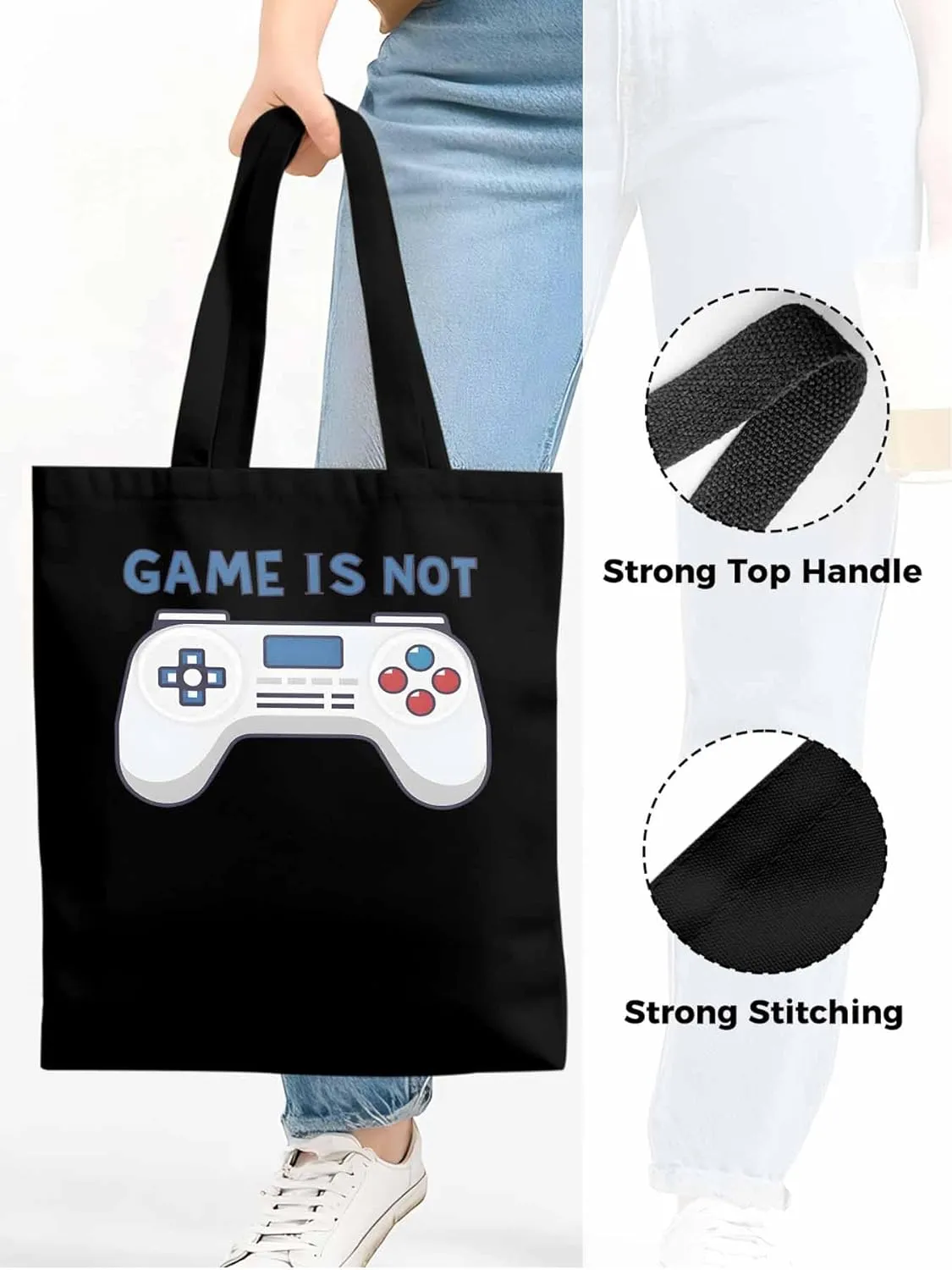 Canvas Tote Bag Game Controller Reusable Grocery Shopping Bags with Handle, Game Lover Large Canvas
