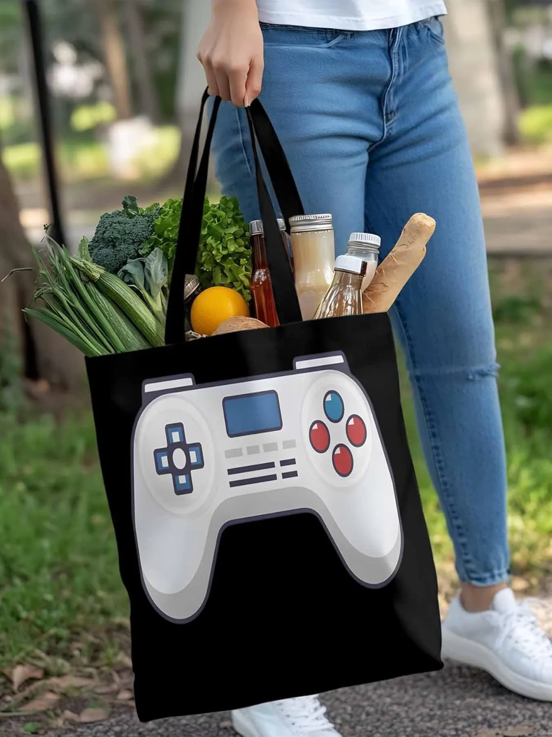 Canvas Tote Bag Game Controller Reusable Grocery Shopping Bags with Handle, Game Lover Large Canvas