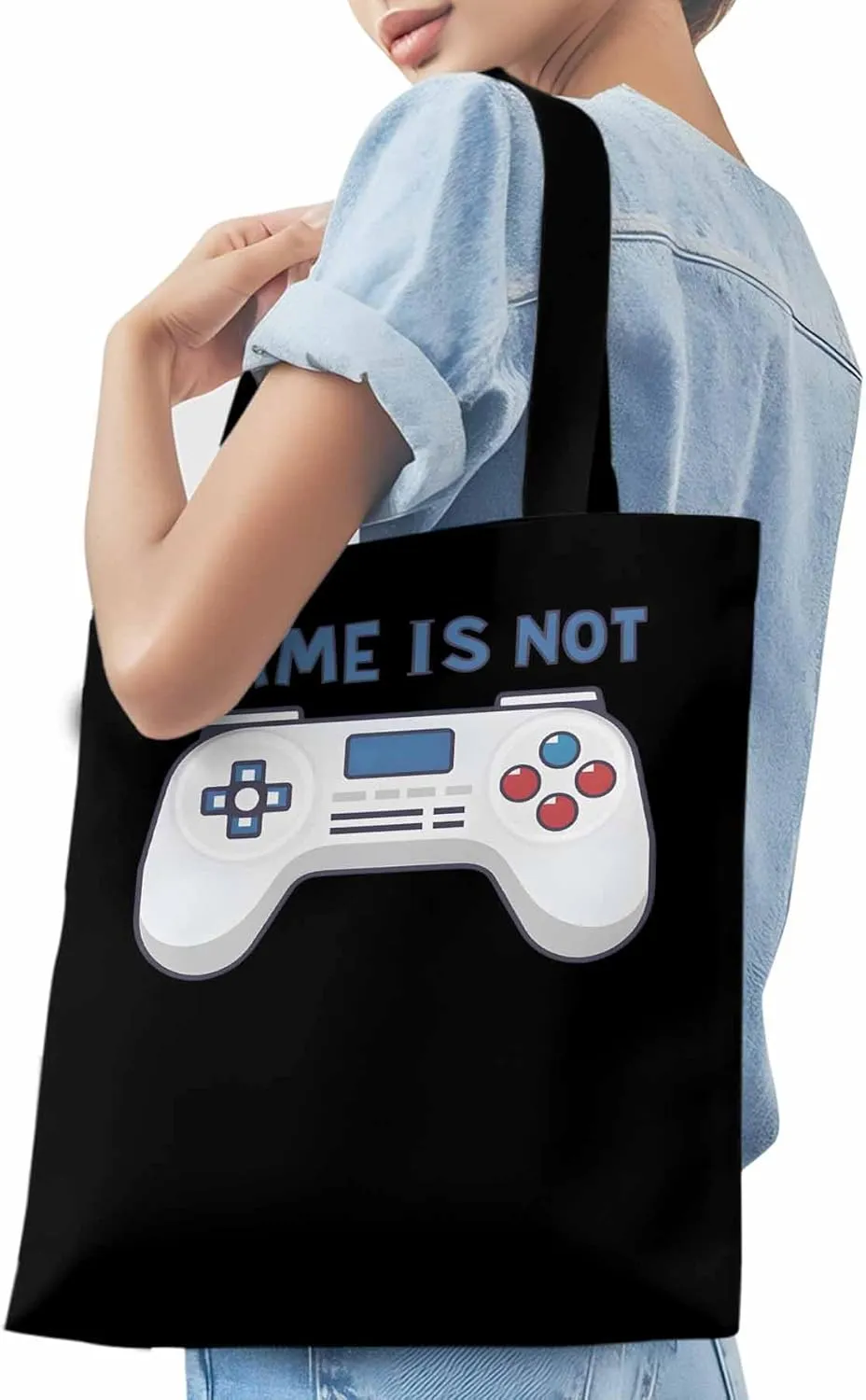 Canvas Tote Bag Game Controller Reusable Grocery Shopping Bags with Handle, Game Lover Large Canvas