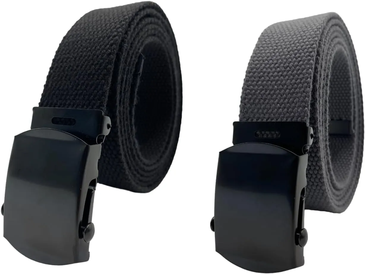 Canvas Web Belt - Military & Golf Belt with Black Buckle, Up to 45" Waist
