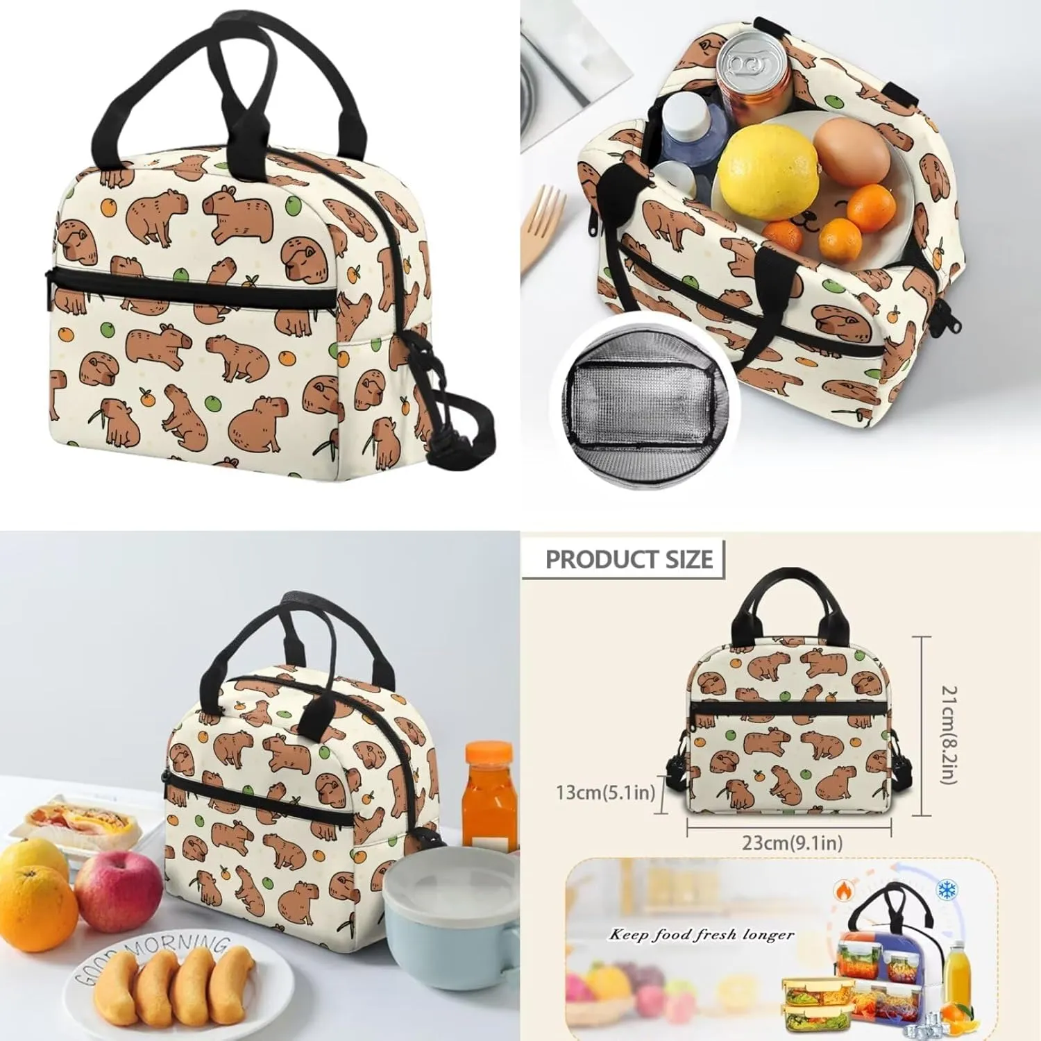 Capybara Backpacks for Girls 10-12 with Lunchbox Funny Bookbag for Girls with Pencil Case 4 in 1 Set for Primary Kids Casual Daypack Tote Bags