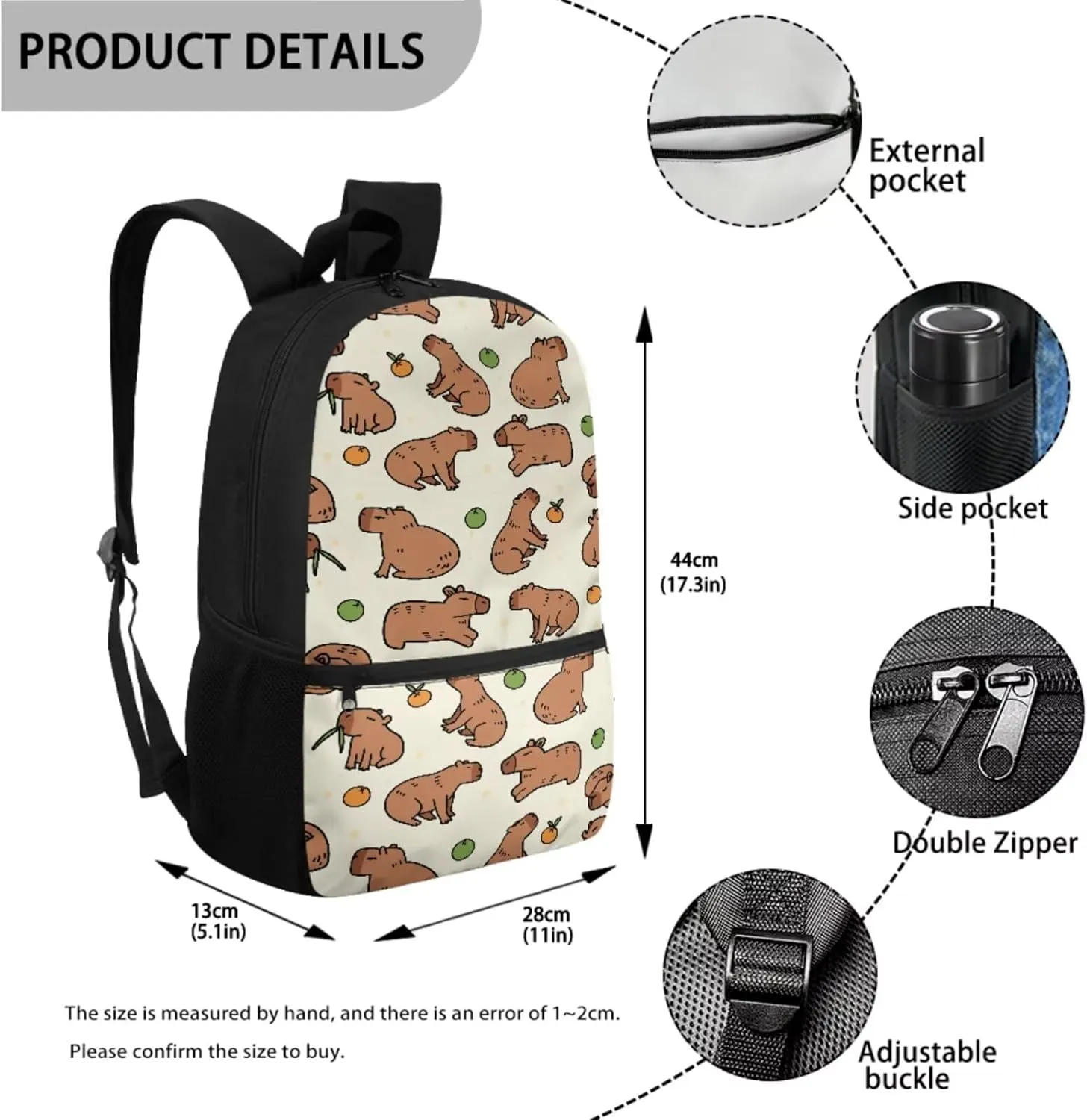 Capybara Backpacks for Girls 10-12 with Lunchbox Funny Bookbag for Girls with Pencil Case 4 in 1 Set for Primary Kids Casual Daypack Tote Bags