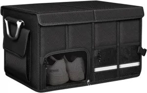 Car Trunk Storage With Lid and Free Water Storage Bag, 72L, Large Trunk Organizer, Trunk Organizer Suv, Metal Handles, Multi-Compartment Car Organizers, Foldable Waterproof, Black