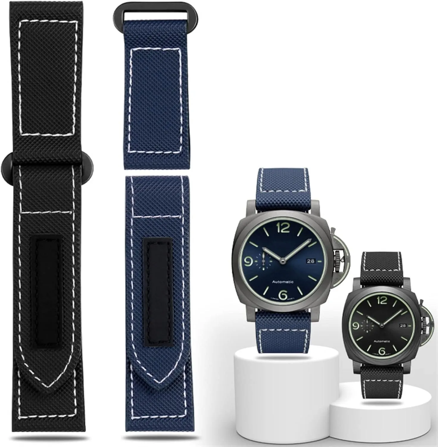 Carbon Fiber Check Nylon Canvas Strap For Panerai Lumino PAM01118 01661 Waterproof Watchband Bracelet 24mm Black Blue