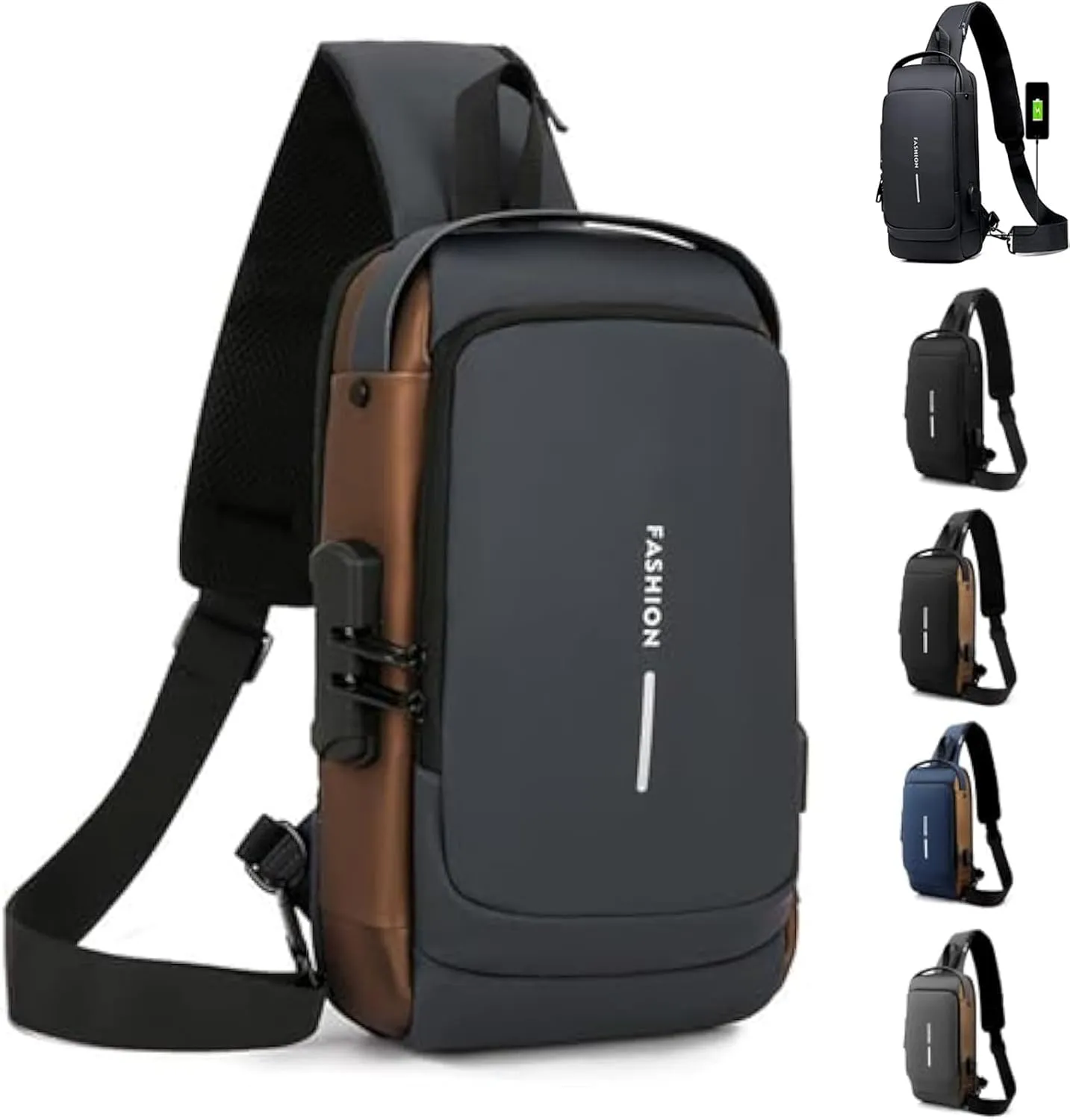 Carbon Fiber Streamline Anti-theft Sling Bag, Sling Backpack USB Waterproof Chest Daypack for Travel Gym Sports (B)