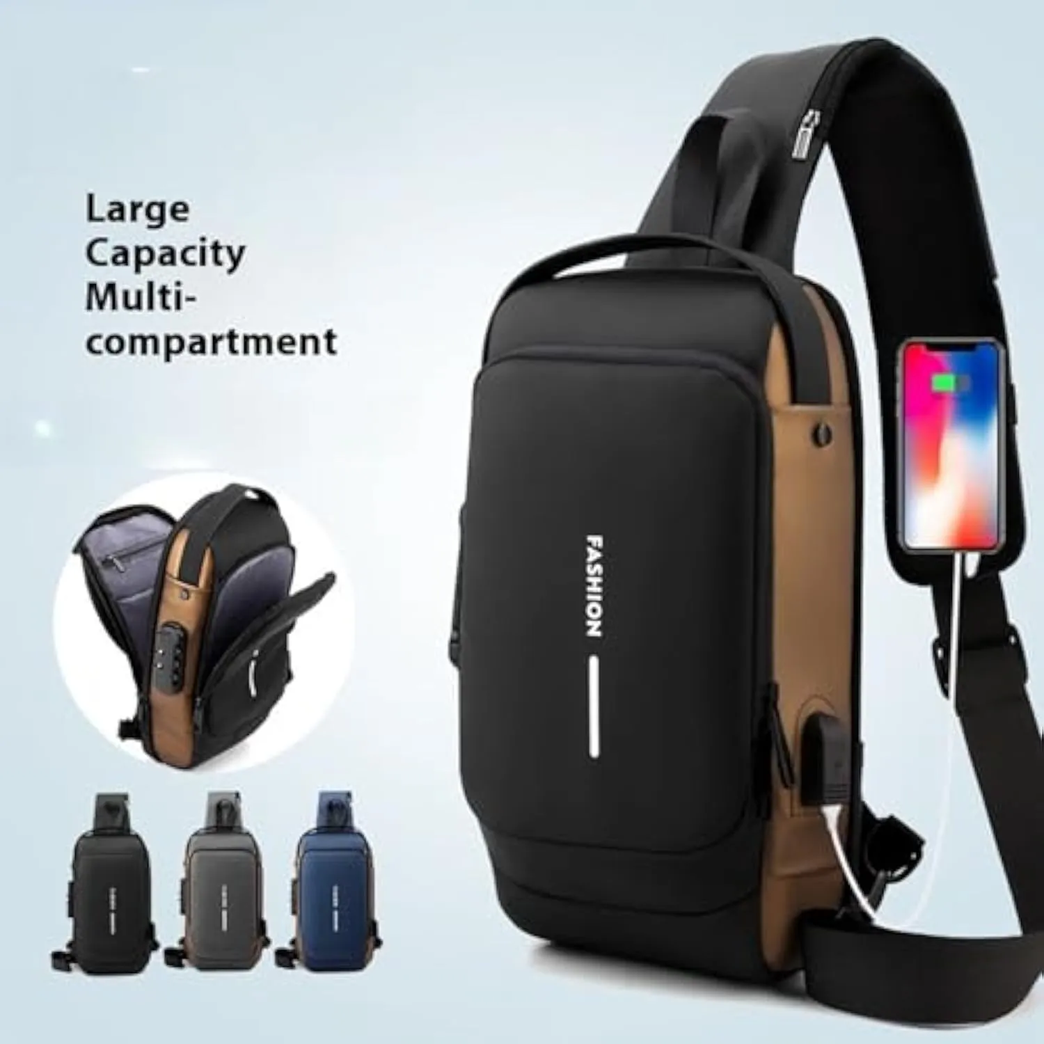 Carbon Fiber Streamline Anti-theft Sling Bag, Sling Backpack USB Waterproof Chest Daypack for Travel Gym Sports (B)