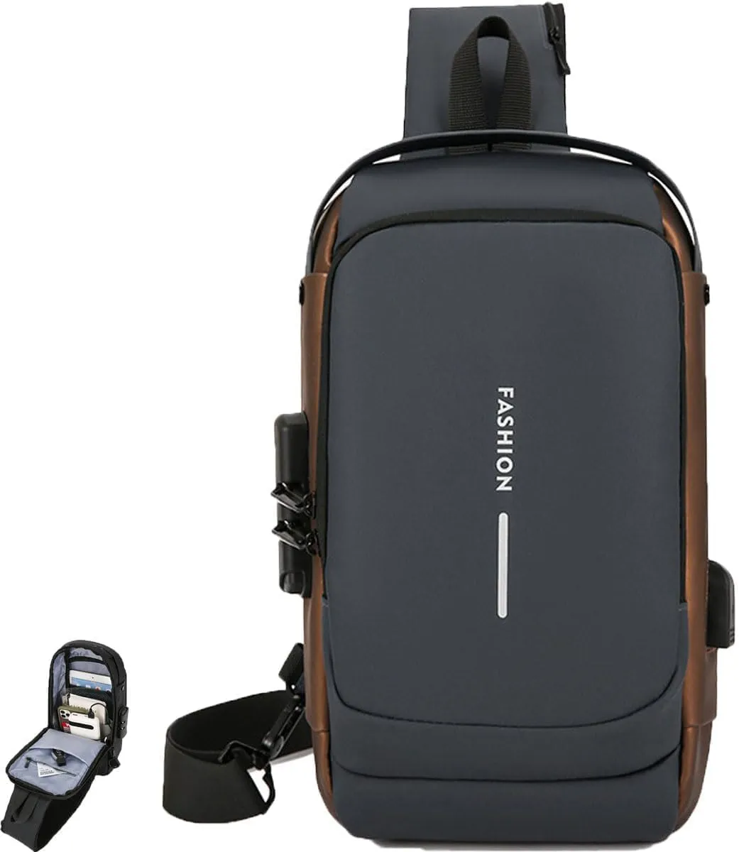 Carbon Fiber Streamline Anti-Theft Sling Bag with USB Charging Port, Waterproof Crossbody Backpack for Travel, Gym (Gray)